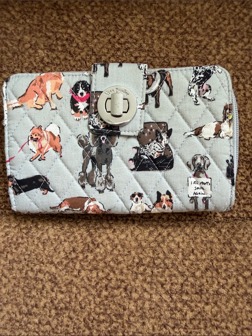 Vera Bradley Light Gray Quilted Dog Print Wallet